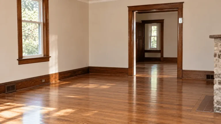Same room after the estate cleanout, empty with hardwood floors